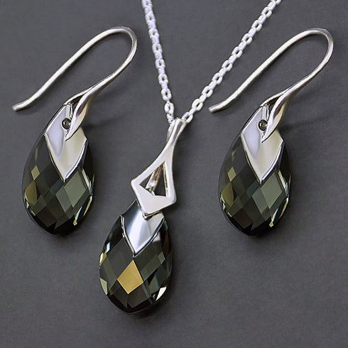 Sudraba komplekts "Baroka II (Black Diamond Light Chrome)" ar Swarovski™ kristāliem